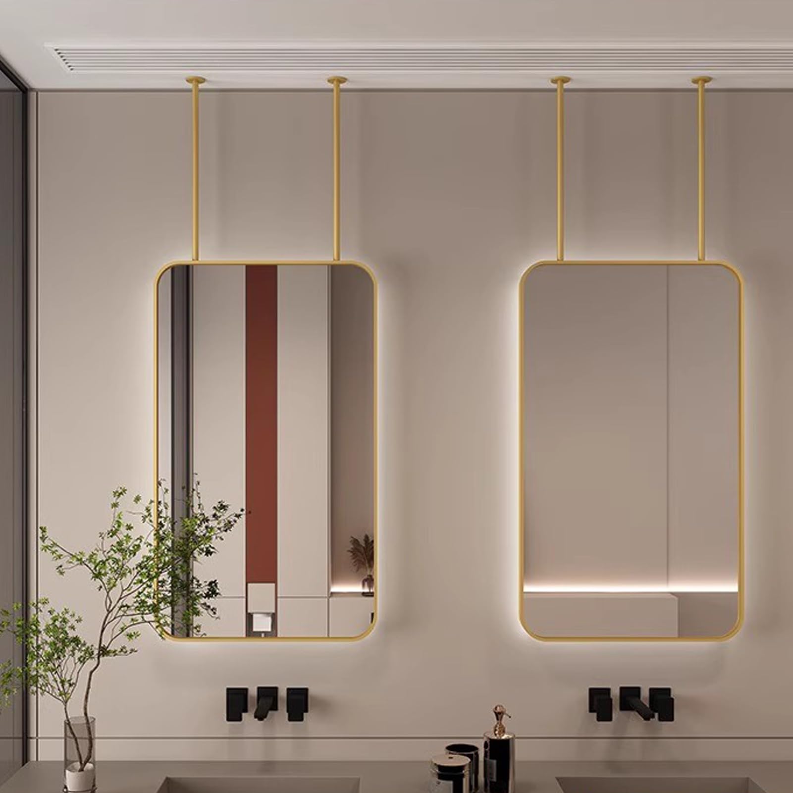 DFGHNBVC Wall Mounted Mirror With Floating Booms, Ceiling Hanging Suspended Mirror With Metal Frame Decorative Dressing Shaving Makeup Mirrors For Bathroom Bedrooom, Gold,50Cmx60Cm,40Cmx60Cm