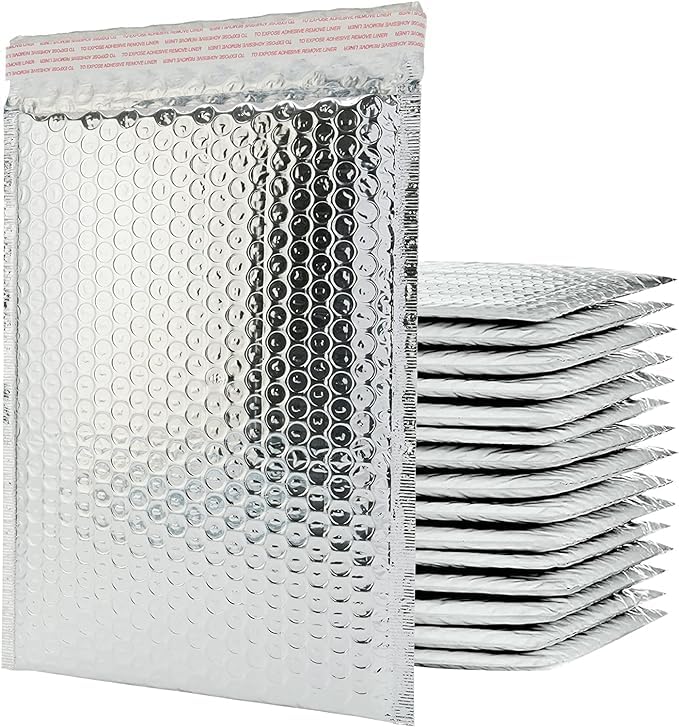 Bubble Mailers koperty bąbelkowe, srebrne, metaliczne foliowe, wodoodporne, samoprzylepne torby wysyłkowe, amortyzujące, wyściełane koperty do wysyłki, wysyłki, pakowania zbiorczego (260 x 350 mm)