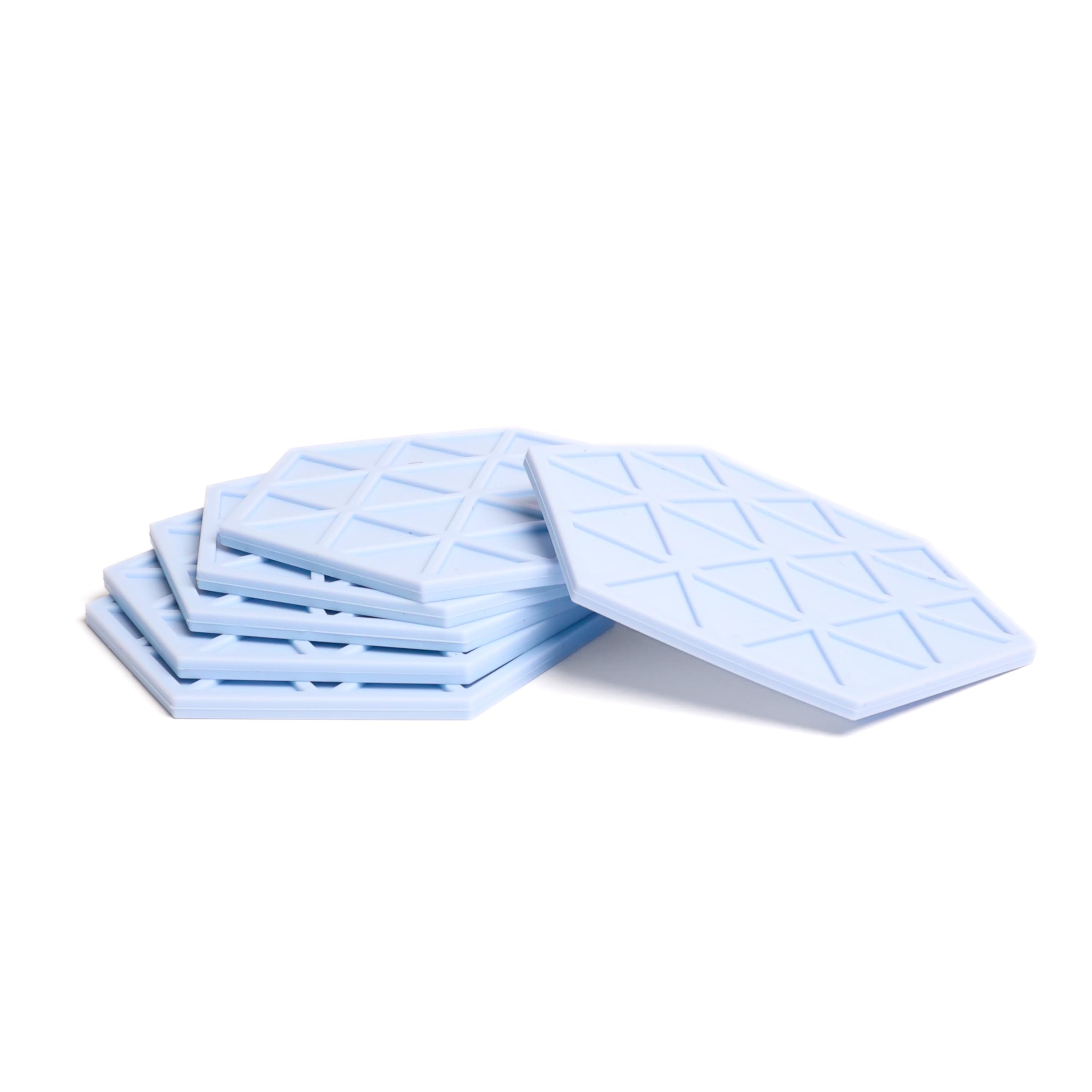 Light Blue Silicone Drinks Coasters set of 6 by Stone & Thyme, a UK Brand. Scandinavian Style Hexagon Coasters, Non Slip