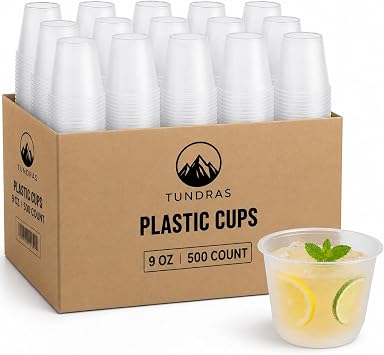Tundras 500 Elegant Frosted design Cocktail Cups - 9 oz Disposable Clear Cups, 9 Ounce Party Cups for Cocktail, Parties, Picnics, and Events