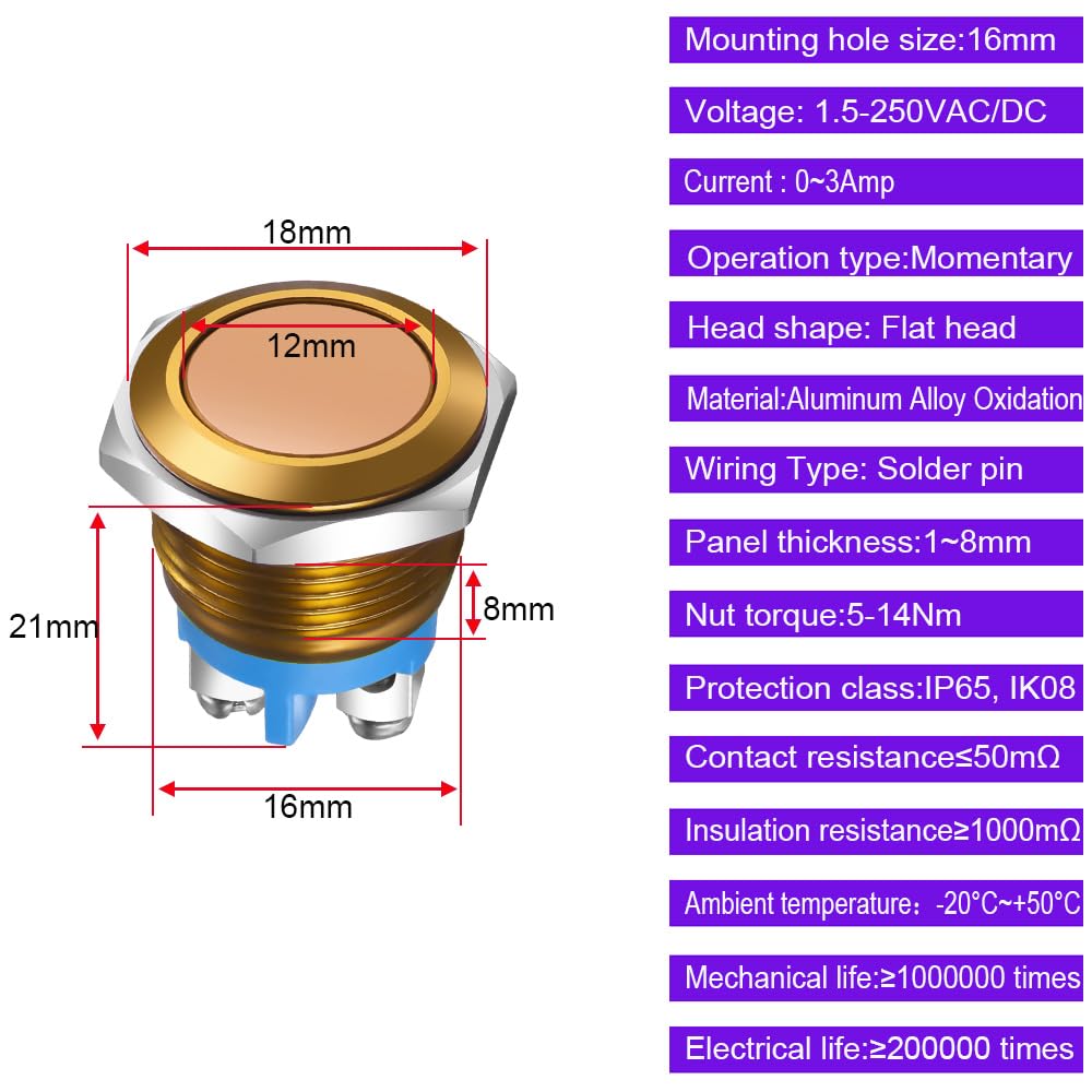 ISR3SAD300 | Interruttore A Pulsante APEM, Momentaneo, SPST, , 400 MA A 32 V C.a., IP67 Montaggio A Pannello | RS - Foto 8