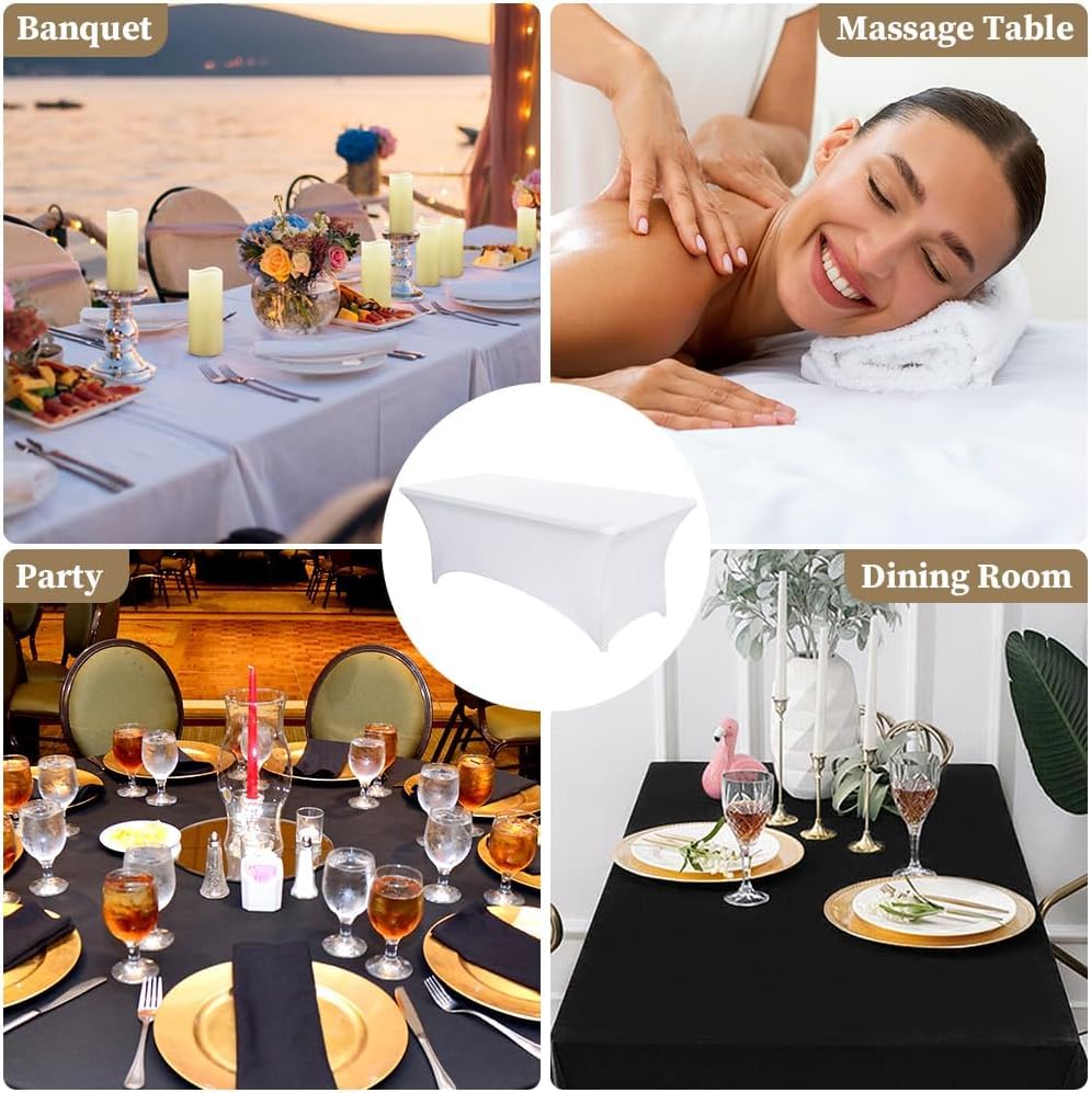 Nappe lavable et infroissable en polyester spandex blanc pour table rectangulaire 4FT