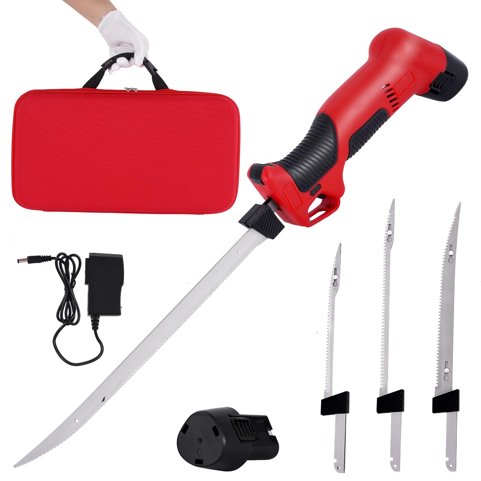 YUCHENGTECH Coltello da Filetto Elettrico per Pesce Coltello da Filettare a Batteria con 4 Lame in Acciaio Inossidabile, 2 Batterie Ricaricabili e Custodia per la Pesca, la Filettatura, L'outdoor