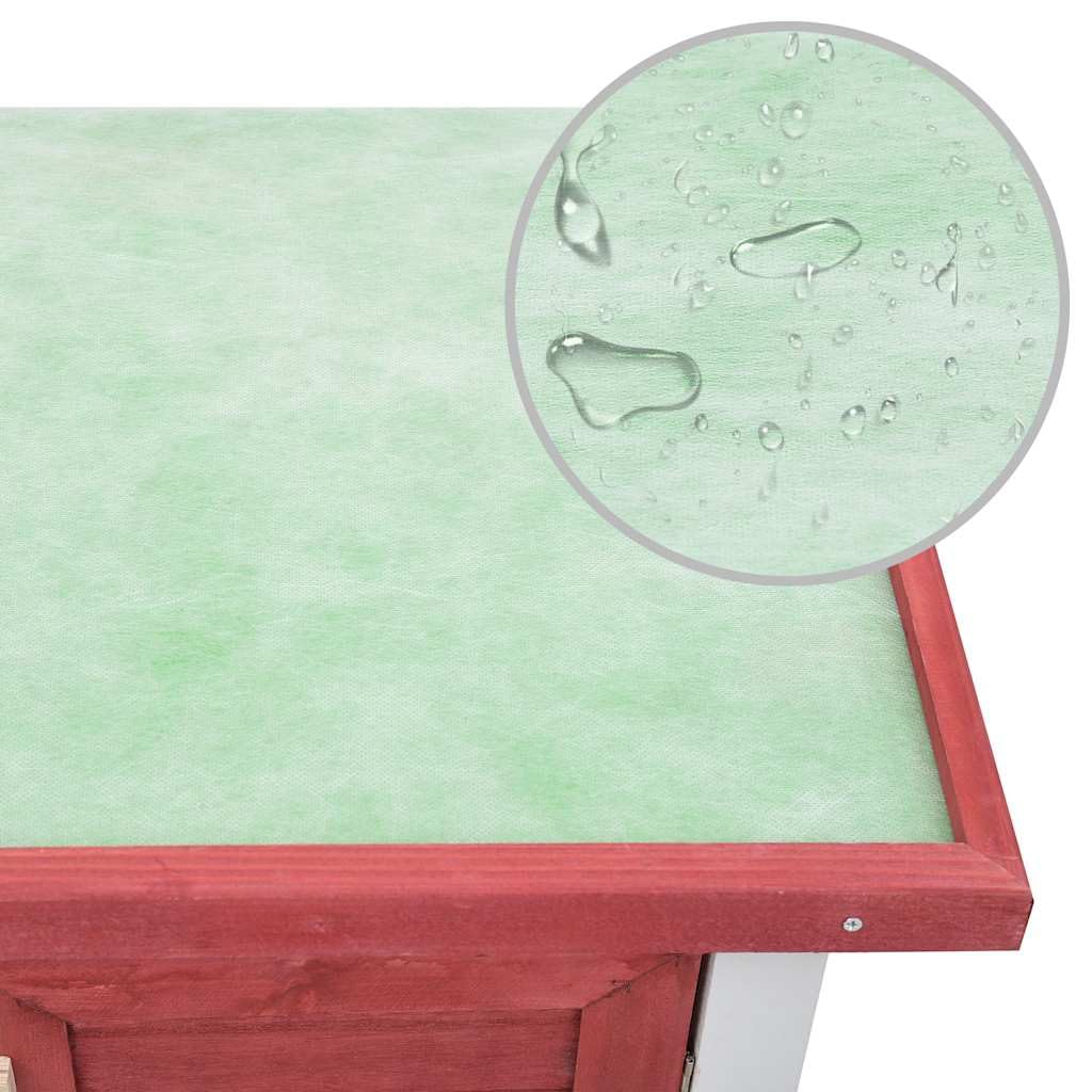 Conejera de madera para conejos, 2 niveles con 4 puertas, jaula para animales pequeños de dos pisos para conejos y conejos, jaula para conejos con cajón, rojo y blanco, 90 x 45 x 90 cm