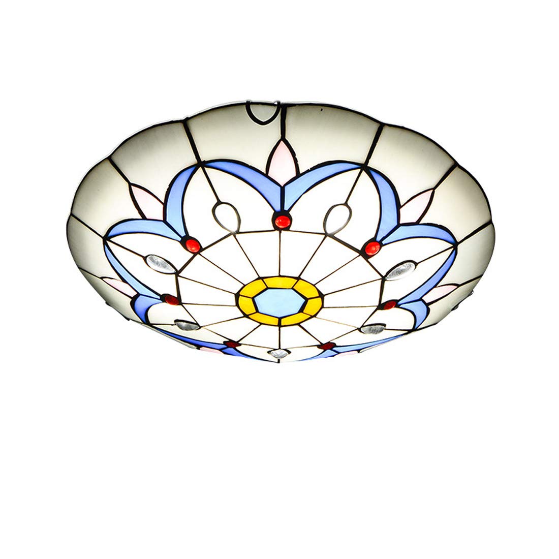 Tiffany Style Ceiling Lights Flush Mount, Vintage Stained Glass Hallway Ceiling Lamp, E27 Bulb Retro Round Shade Ceiling Lighting Fixtures for Bedroom Living Room,E,40cm — image 1