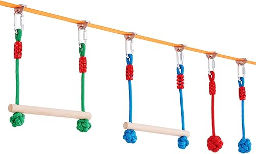 Miniatura 4 de VEVOR Carrera de obstáculos Ninja Warrior para niños, 2 x 65 pies resistentes a la intemperie, línea de mono de capacidad de peso de 500 libras,