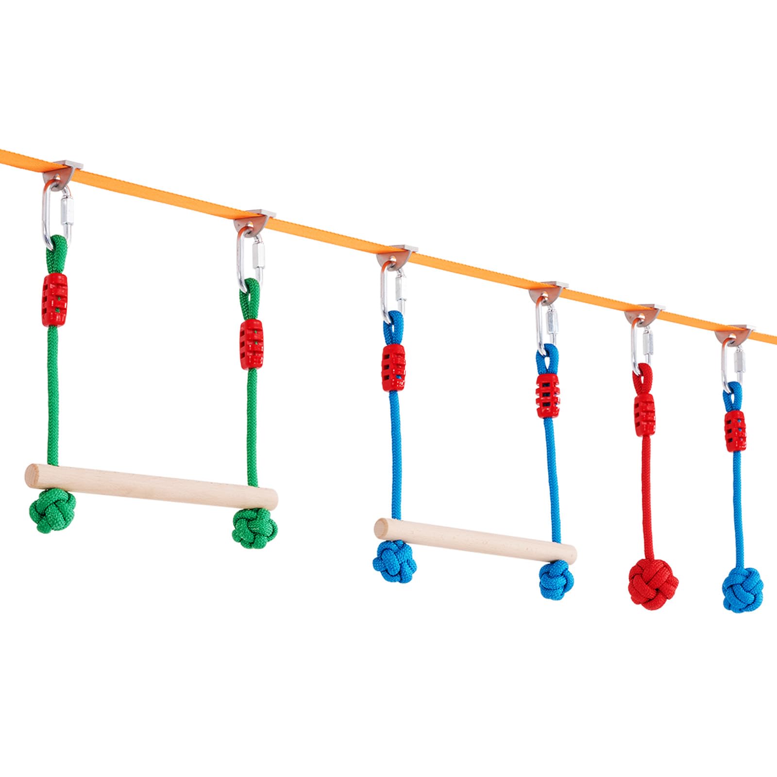 VEVOR Ninja Kit per Bambini Slackline da Arrampicata Percorso a Ostacoli 2x15,24 m Carico 226,8 kg 12 Ostacoli Attrezzatura da Gioco all'Aperto con Rete da Arrampicata Monkey Bar per Cortile Giardino