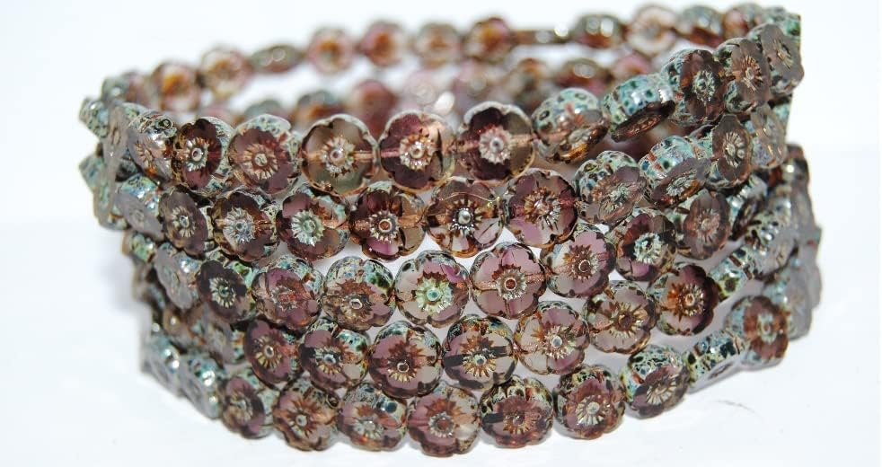 150 pcs Table Cut Round Beads Hawaii Flowers, (2002008 66800), Glass, Czech Republic, Size 8 mm (0.31 in)