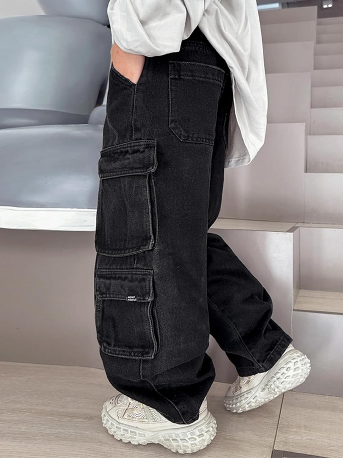 Rolanko Boys Baggy Cargo Jeans, Elastic Waist Wide Leg Y2k Hip Hop Denim Pants Kids Loose Fit Trousers Streetwear - Image 2