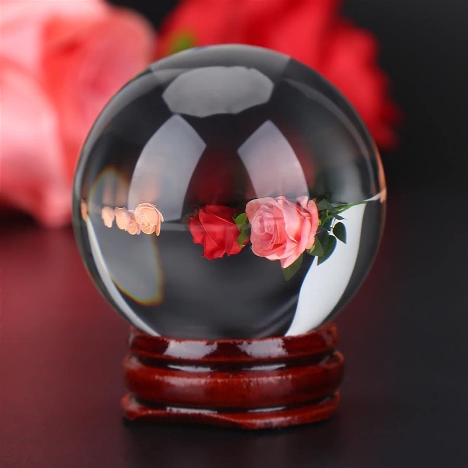 bola de cristal (en la magia occidental) 1 unid 50mm de cuarzo artificial bola de cristal esfera transparente decoración del hogar + soporte de madera ornamento artesanal decoración for el hogar regal