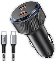 Carregador Veicular Turbo 60W USB-C Duplo PD Fast Charge com Cabo Reforçado | Carregamento Rápido para iPhone 15, 16, 17 Pro Max, Samsung Galaxy, Xiaomi e Android | Compatível com 12V/24V