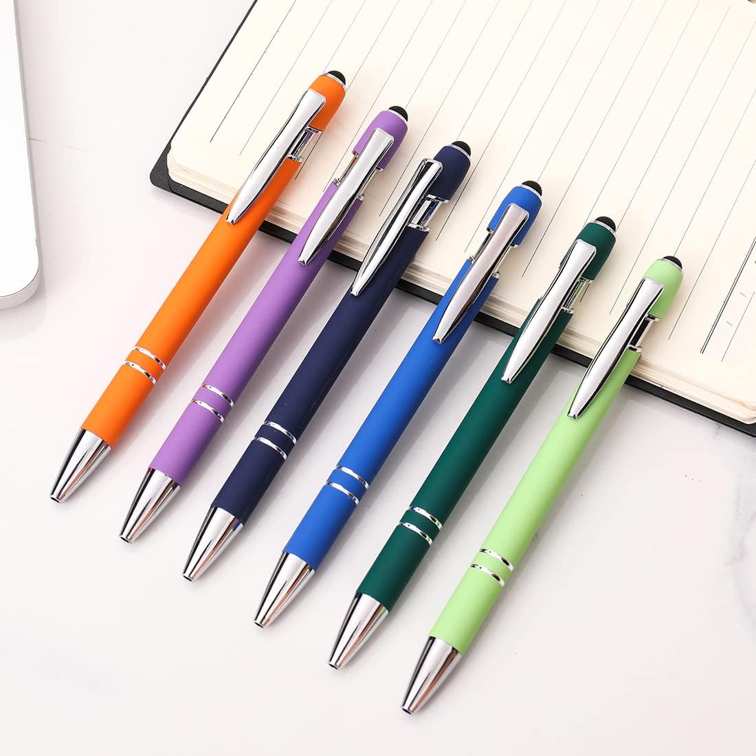 Oddmoal Ballpoint Pen with Stylus Tip, Soft Touch Click Metal Pen, 1.0mm Medium Point, Black Ink, 12 Count(Purple)
