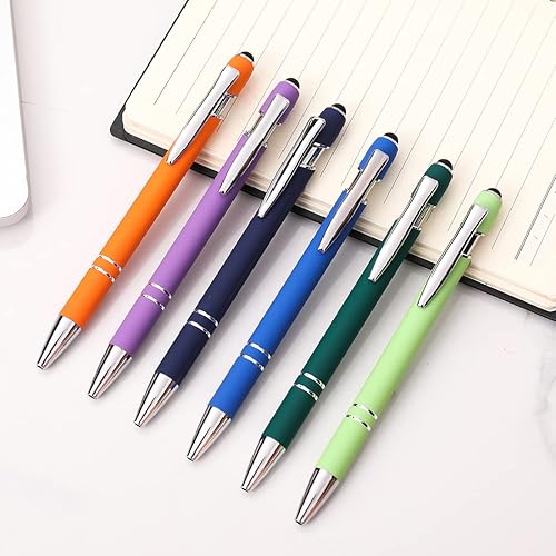 Miniatura 5 de Oddmoal Bolígrafo con punta de lápiz capacitivo, bolígrafo de metal suave al tacto, punta media de 0.039 pulgadas, tinta negra, 12 unidades (verde