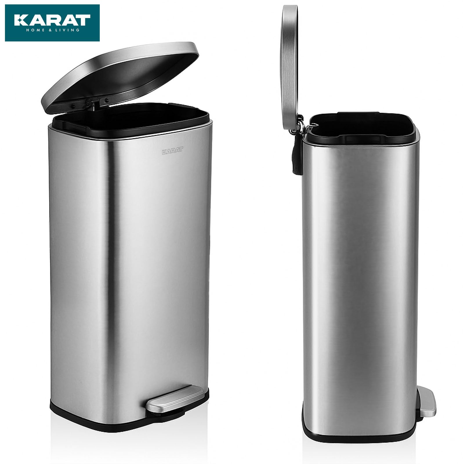 KARAT Mülleimer Silber 30 Liter - Abfalleimer aus Edelstahl - Mülltrennsystem für Küche - (Dustin)