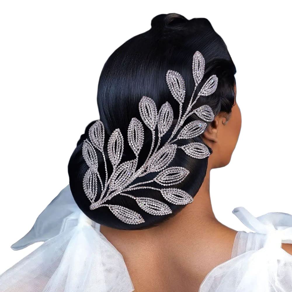 Haarkamm Hochzeit Silber Braut Haarschmuck aus Strass Kristall Damen Mädchen Kopfschmuck Brautschmuck Blatt Haar Schmuck Steckkämme