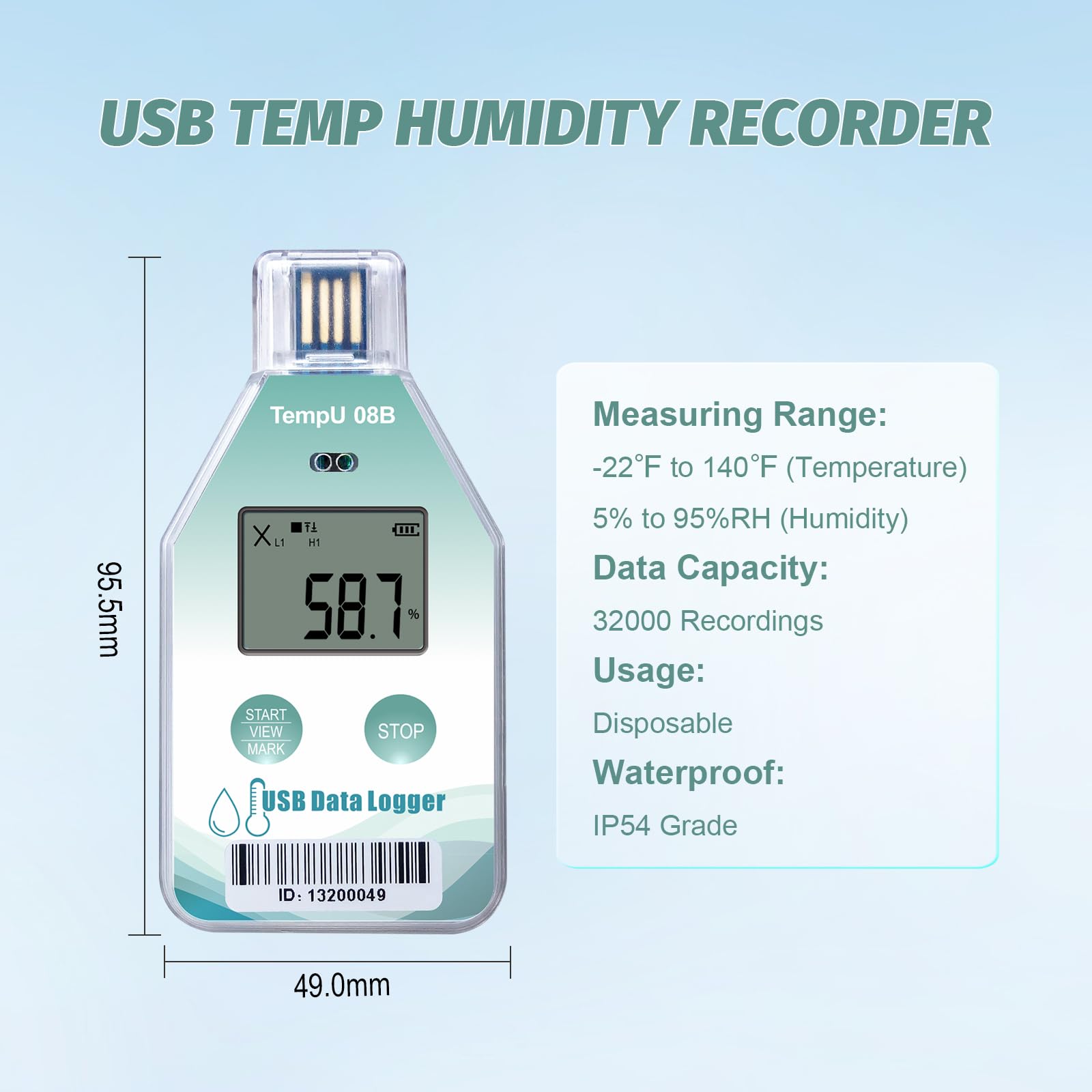 Tzone Registrador digital de datos de temperatura y humedad USB desechable, 5 paquetes con estándares de la FDA para refrigerador médico, congelador y grabación con informe PDF/CSV automático de 220