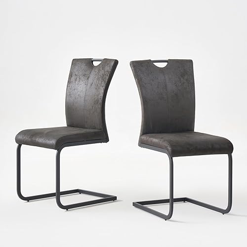 Miniatura 1 de GrandNoor Juego de 2 sillas de comedor de tela vintage con asa, moderna silla tapizada de respaldo alto para cocina y comedor, sillas voladizas sin