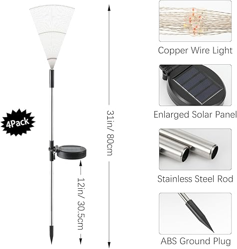 Miniatura 7 de Lewondr Paquete de 4 luces solares de fuegos artificiales, 120 luces LED solares de fuegos artificiales con 8 modos de iluminación, luces solares