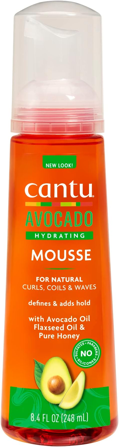 CANTU Avocado Hydrating Styling Mousse 248ml, Clear (packaging may vary)