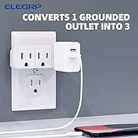 Vista 2 de ELEGRP Extensor de triple salida, pestaña de pared con conexión a tierra de 3 puntas, enchufe adaptador de enchufe múltiple con 3 tomas de corriente