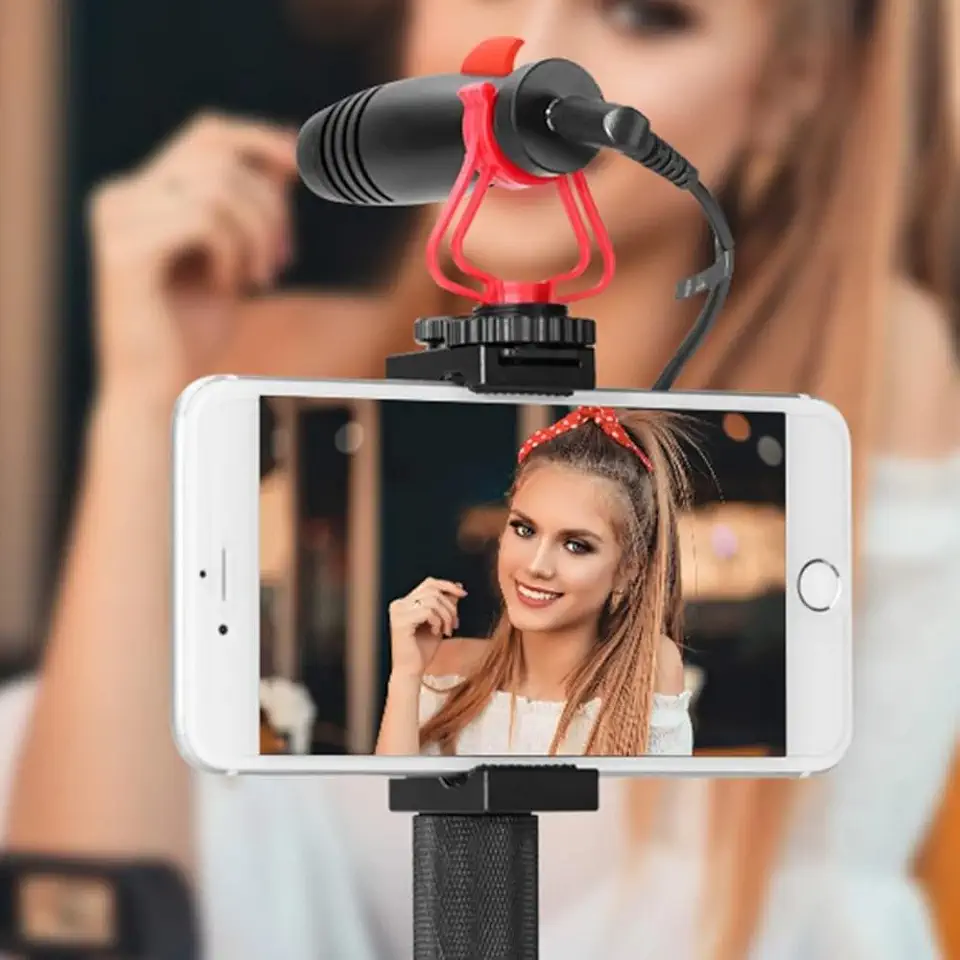 KINGSTER Microfone de Vídeo Profissional para Câmera com Suporte Antichoque e Para-brisa - Compacto, Compatível com Smartphones, Câmeras Universais, Canon EOS, Nikon, Sony