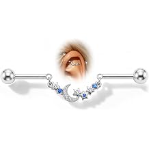 COCHARM 14g Moon and Star Chain Industrial Bar Piercing Jewelry Gold Silver