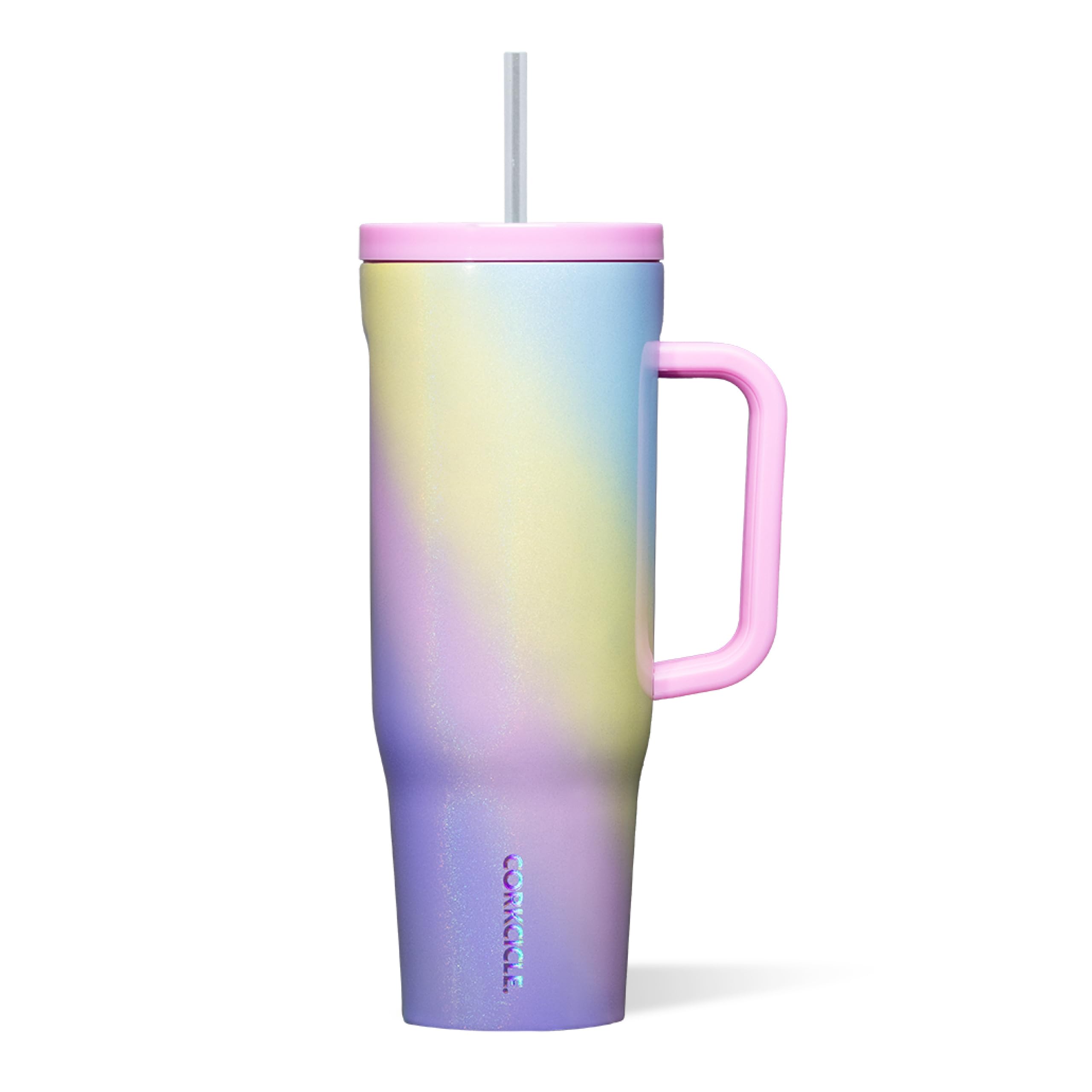 Corkcicle Cruiser Insulated Tumbler with Handle and Straw, Rainbow Unicorn, 40 oz – Reusable Water Bottle Keeps Beverages Cold for 20 Hrs, Hot for 9Hrs