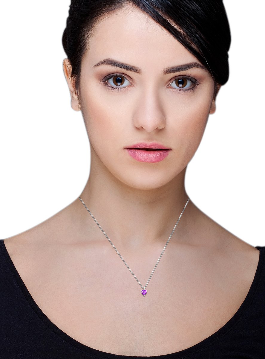 Miore Collana con Pendente da Donna in Oro Bianco 9K con Ametista Rosa, 45 cm