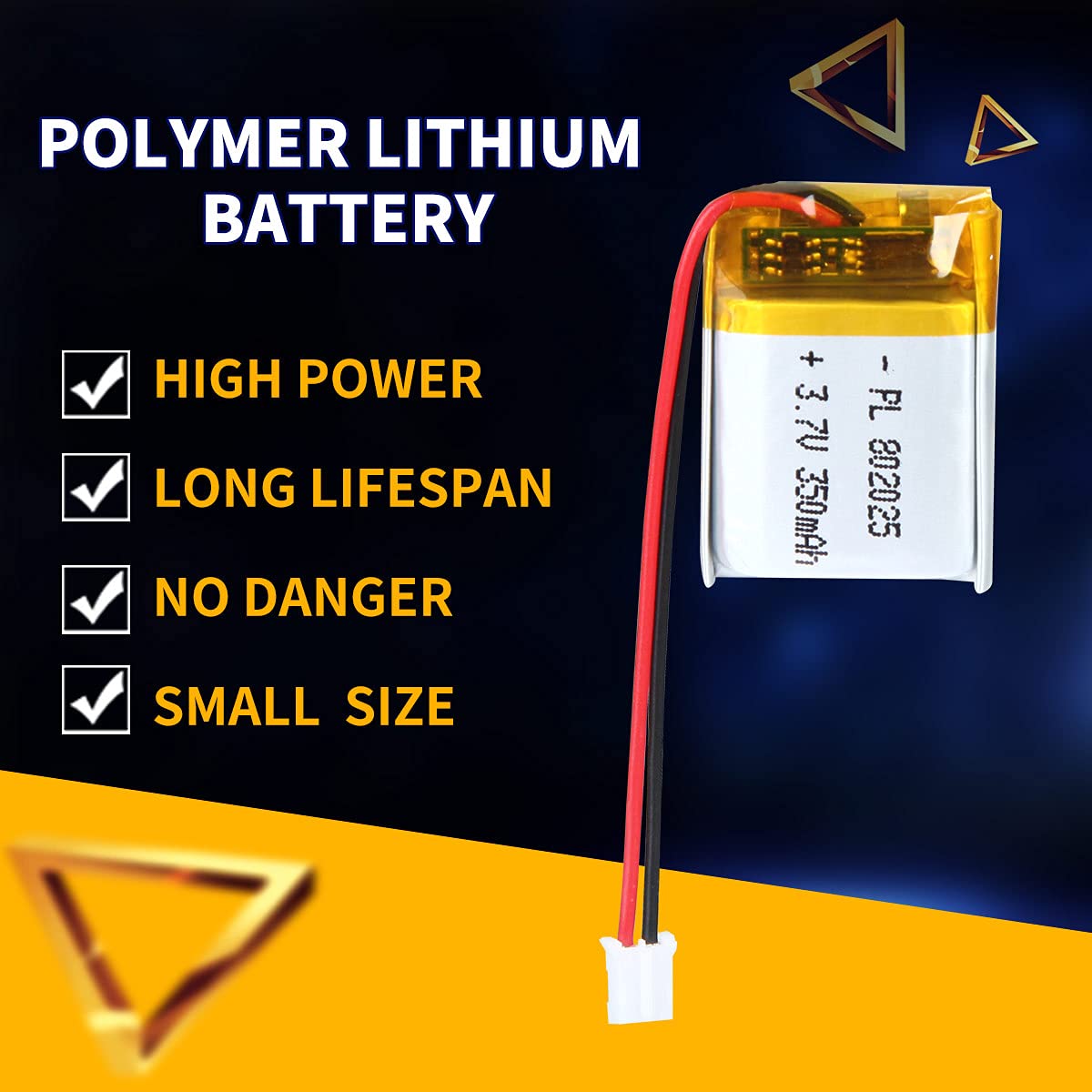 3,7V 800mAh Li-Po Akku – 752248, Mit 2P-PH-Anschluss, 2,0 Mm Raster, Für Elektronik, Spielzeug & Kleingeräte