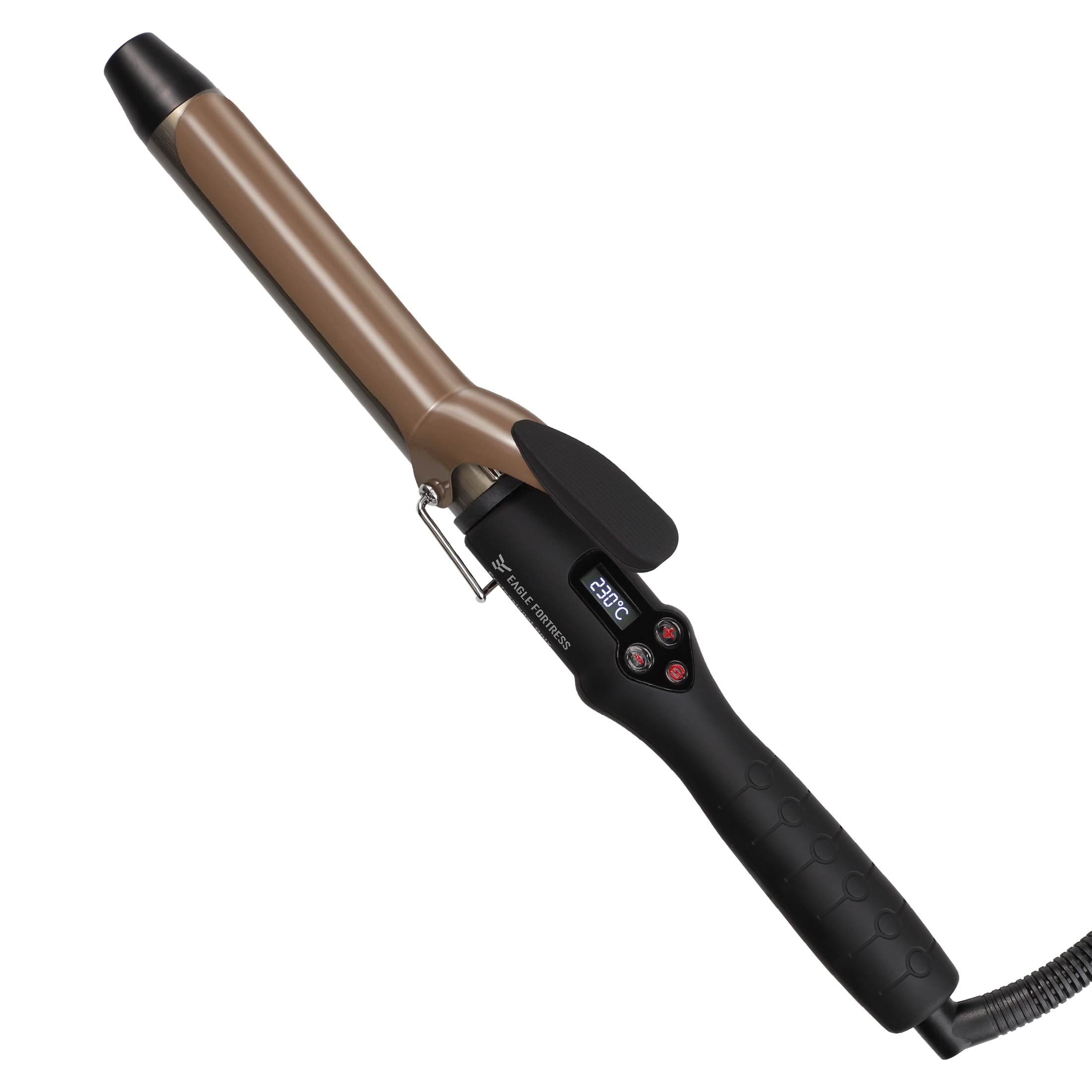 Fer à boucler professionnel avec écran LCD, 30 secondes, chauffage rapide, 60 °C à 230 °C, fer à boucler en céramique en aluminium avec pince, qualité salon pour tous les types de cheveux, câble