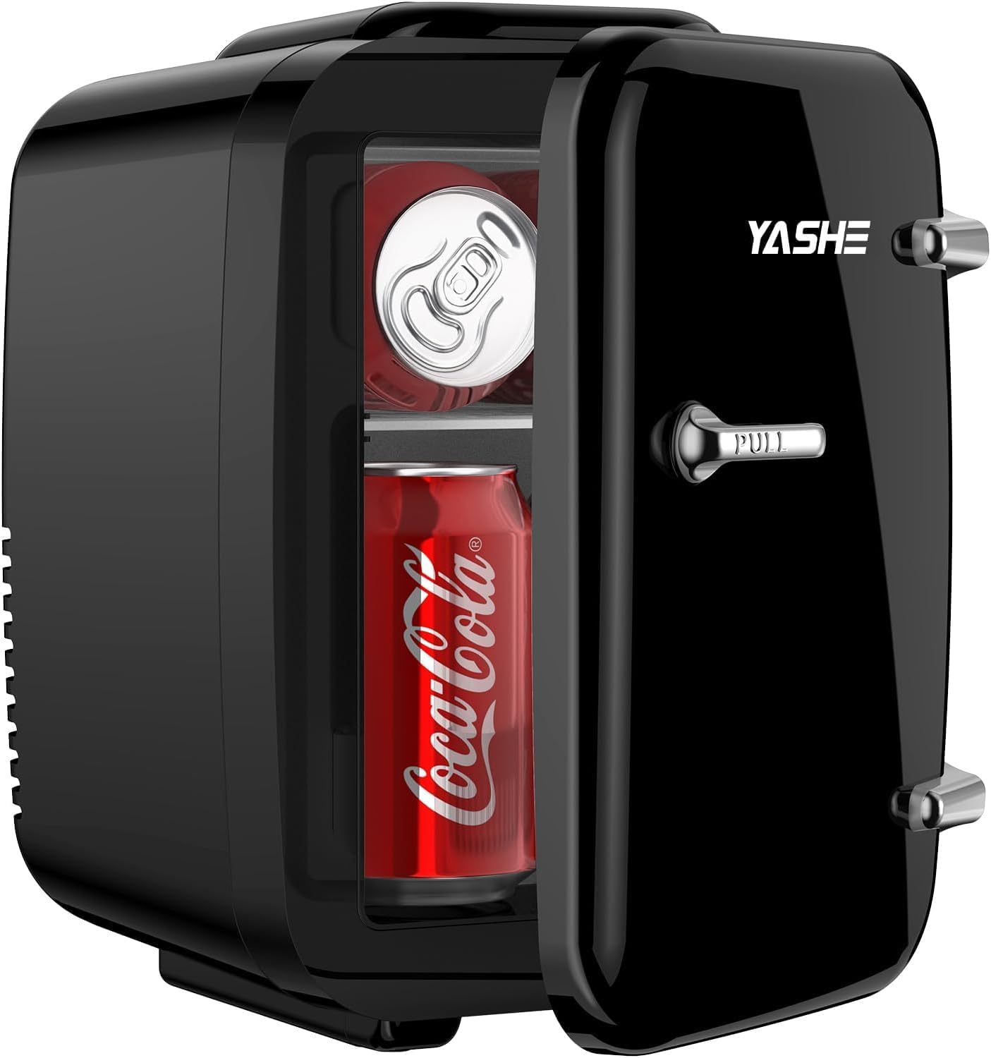 YASHE Mini Fridge, 4 Liter/6 Cans Portable Cooler and Warmer, AC/DC Power Small Fridge, Quiet Desk Skincare Fridge for Beauty Drinks Medicine, Mini Fridge for Bedrooms Office Dorm Car Travel, Black