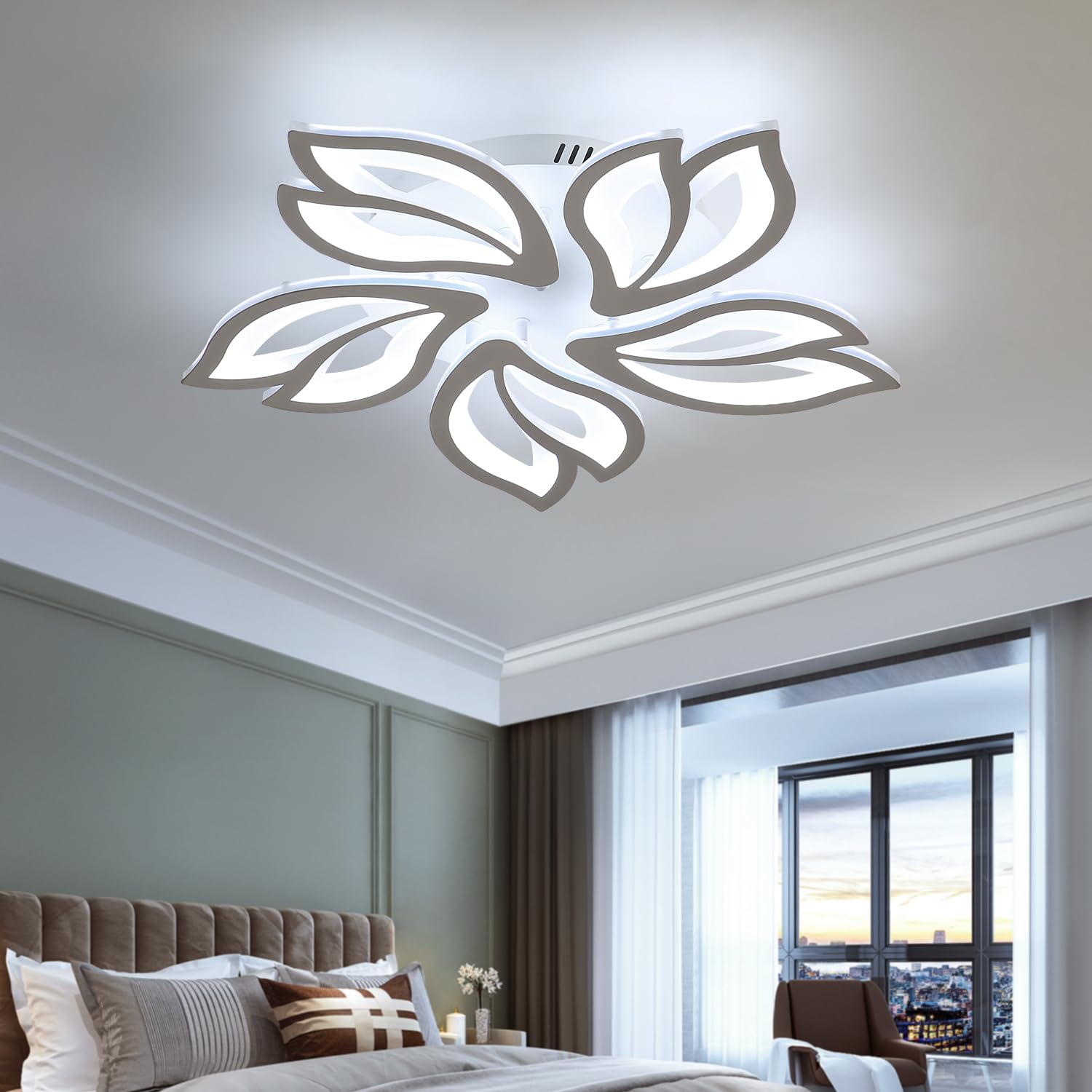 Comely Plafonnier LED Dimmable, 45W Creative 5 Pétales avec Télécommande | 5200LM Luminaire Plafonnier LED, Lampe de Plafond Moderne pour Salon