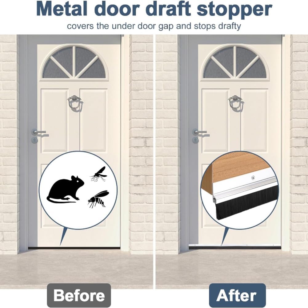 Door Bottom Brush Sweep with H-Shape Aluminum Alloy Holder,39" Underdoor Draft Stopper,Weather Stripping Door Draught Excluder for Exterior Interior Doors (Brown,39.37×2.83inch)