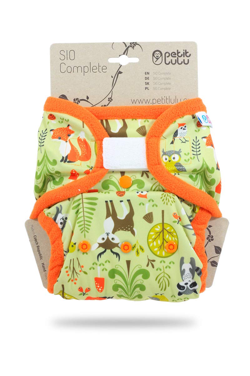 Petit Lulu TI2 Pannolino Di Stoffa Taglia Unica (5-16 kg) SIO Complete Nuova Versione Insert breve Hook & Loop Riutilizzabile Lavabile Prodotto in EU Forest Animals