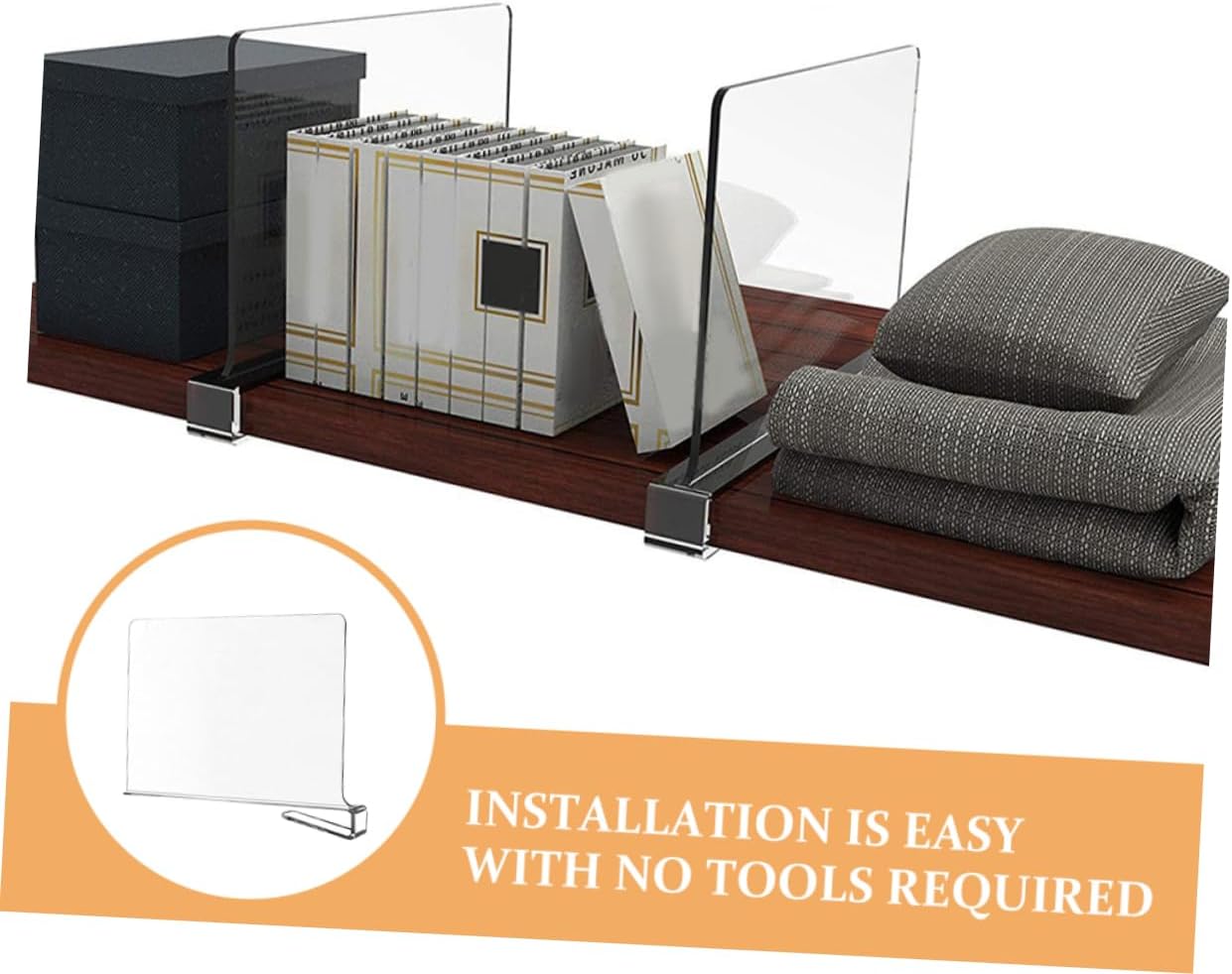 6pcs Transparent Closet Dividers Clear Shelf Organizers for Handbags Clothes and Files Easy to Install Wardrobe Separators for Home Office and Library Storage