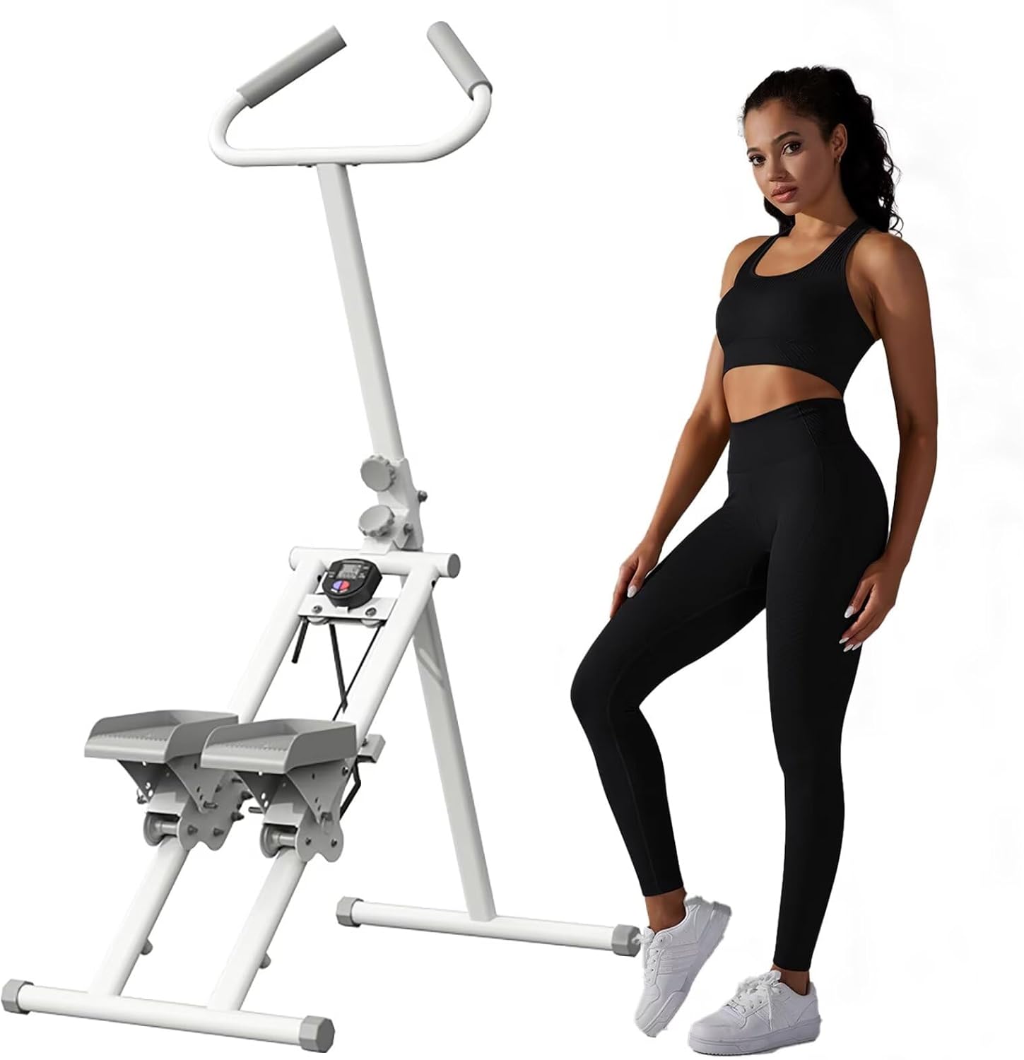 Vertical Climber Machine Stepper Stair Master Machine With LCD White