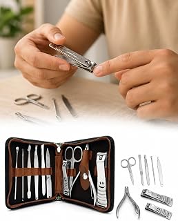 Kit Manicure e Pedicure em Aço Inox, 10 Peças, com Estojo Compacto Portátil, para Uso Doméstico e Profissional