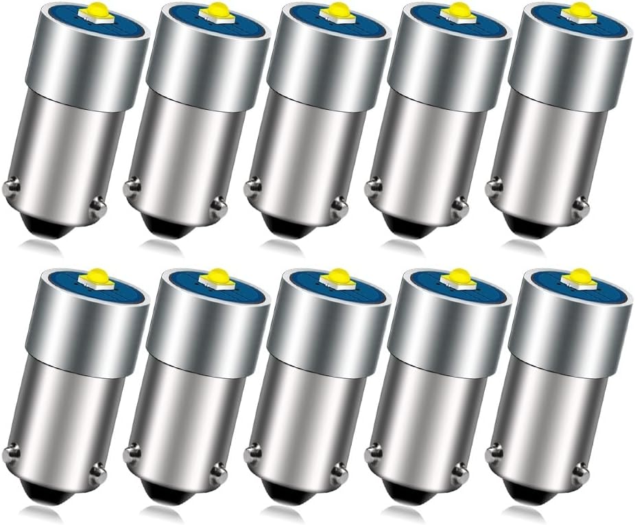 Ruiandsion BA9S LED Bulb BA9 53 57 1895 64111 6-30V 6V 12V 24V Super Bright 2525 1SMD Chipset LED Bulb for Car Interior Side Door Courtesy Lights Map Lights,6000K White,Non-Polarity (Pack of 10)