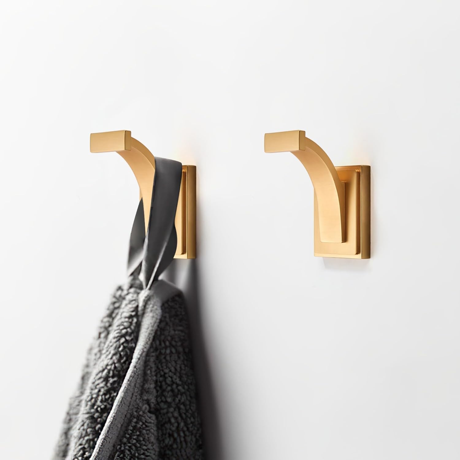 TUNNY Towel Hooks - Brushed Gold Single Coat Hook Robe Hooks Decorative Wall Hooks for Bathroom Kitchen Closet Cabinet Bedroom