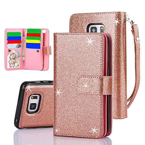 Galaxy Note 5 Case, TabPow 10 Card Slot - [ID Slot] Wallet Folio PU Leather Case Cover with Detachable Magnetic Hard Case for Samsung Galaxy Note 5 - Glitter Rose Gold