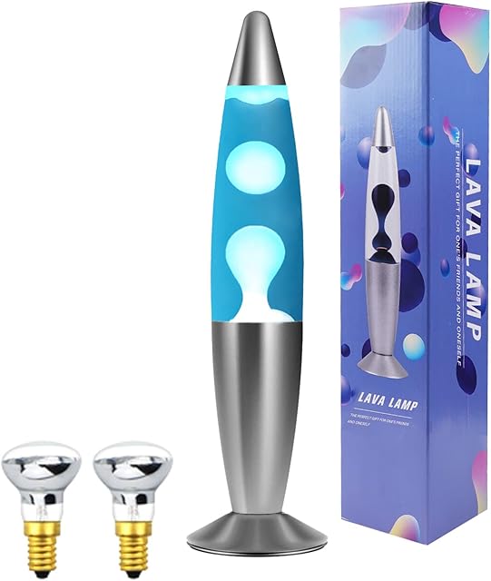 Bonlux 13-inch Lava Lamp Blue Water and White Wax, E14 Aluminum Base with Switch and BS Plug, AC 220-240V, for Room Decoration, Cable 1.6m
