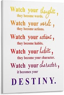 Watch Your Thoughts They Become Words Destiny Inspirational for Women Team Spirit Canvas Art Poster Framed Picture Print Family Bedroom Office School Decor Ready to Hang Size12''x15'', White