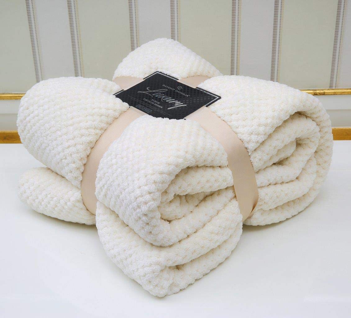 Artistic Fashionista* Luxury POPCORN Super Soft Fleece Waffle Blanket Throw Ideal for Sofa Bed Settee 130x150cm (Cream, Single - 130x150cm)