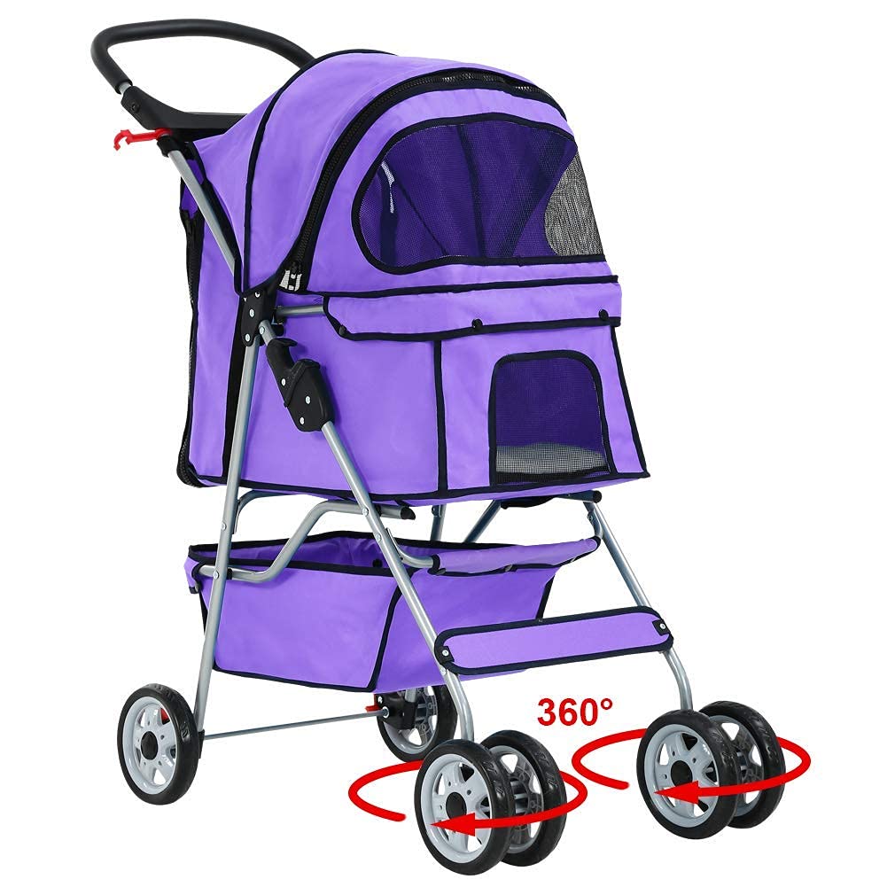 HHS Dog Strollers for Small Puppy Pet Stroller Dogs Cat 2, 4 Wheel Folding Travel Jogger Strolling Cart with Storage Basket, Cup Holder, Removable