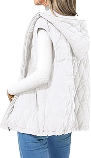 Womens Puffer Vest Casual Sleeveless Hooded Zip Up Jacket Quilted Winter...