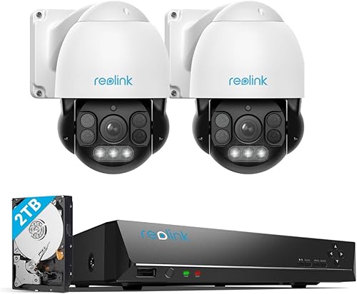 REOLINK Cámaras de seguridad IP PoE 4K PTZ para exteriores, zoom óptico 5X, seguimiento automático, 3 focos de visión nocturna a color de 190 pies,