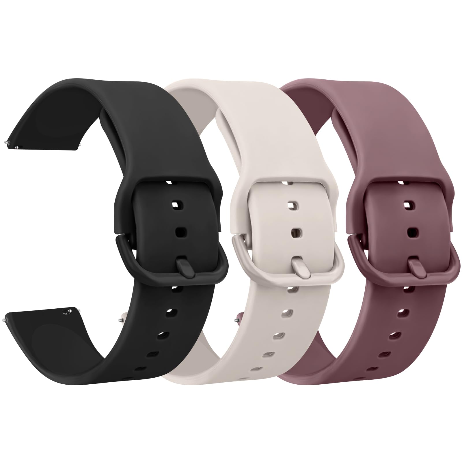 Meliya 3PACK Correas para 22mm Reloj Silicona de Liberación Rápida para Hombre y Mujer,Nuevo Suave Silicona Ajustable Pulseras de Repuesto para 22mm Reloj(Negro/Starlight/Púrpura1)