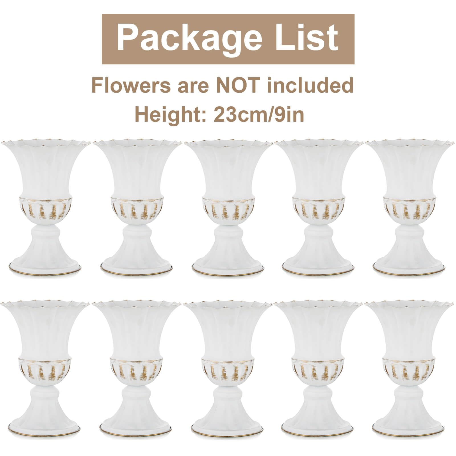 Sziqiqi Piccoli Vasi in Metallo Bianco, 10 Pezzi Vaso per Tromba per Centrotavola di Casa Decorazione, Vasi per Fiori per Cerimonia di Anniversario Matrimoni Ufficio Soggiorno Camera e Cucina, 23cm