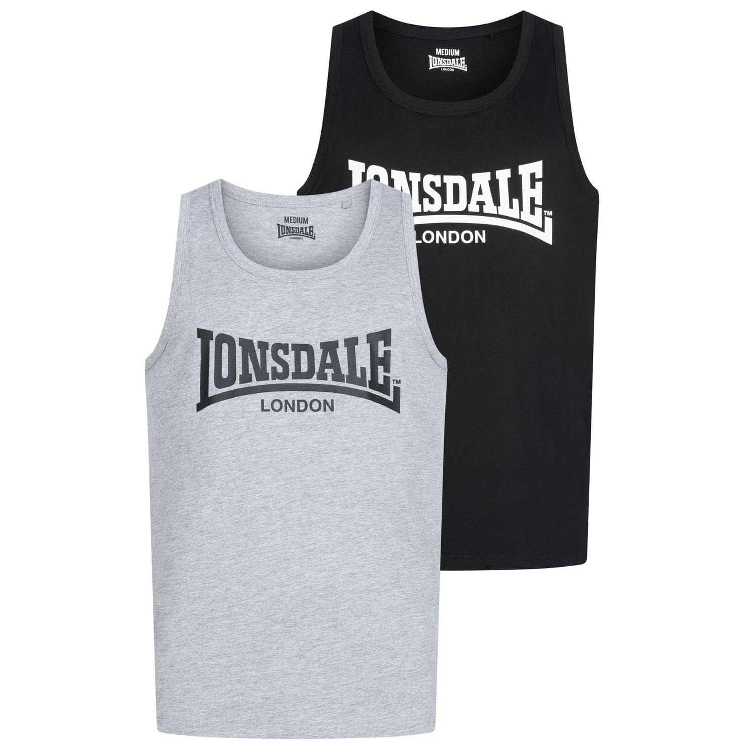 Lonsdale Male-Adult Averham Singlet, Black/Marl Grey, L