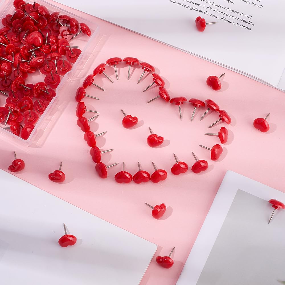 CREATCABIN 100pcs Decorative Push Pins Red Heart Plastic Push Pins Thumb Tacks Cute Push Pins Valentines Decor for Notice Board Cork Board Photo Wall Picture Maps Posters Note 0.43x0.49x0.67in - Image 3